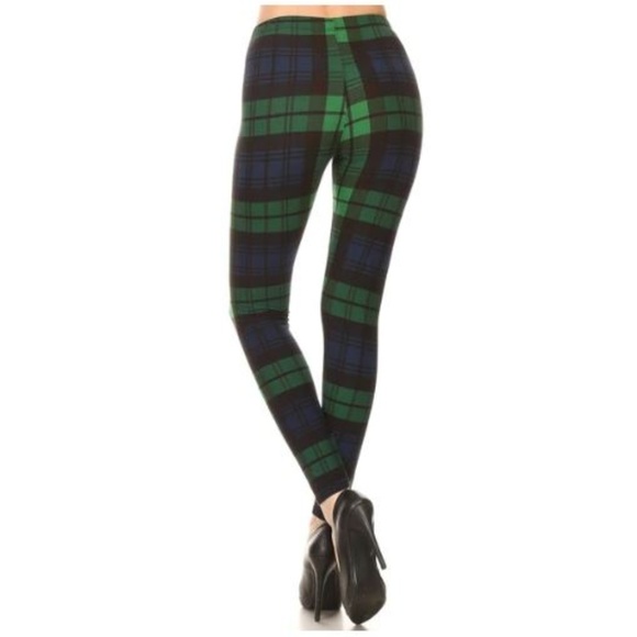 2 FOR $30 SALE!  Buttery Soft Green Plaid Leggings - Picture 3 of 4